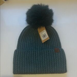 CC Cozy Ribbed Green/Blue Beanie with Pom Pom